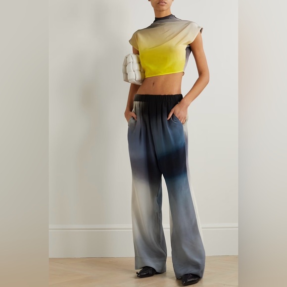 GAUCHERE Cropped Draped Cutout Ombre Silk Satin Top + Pleated Ombre Pants - Picture 1 of 16
